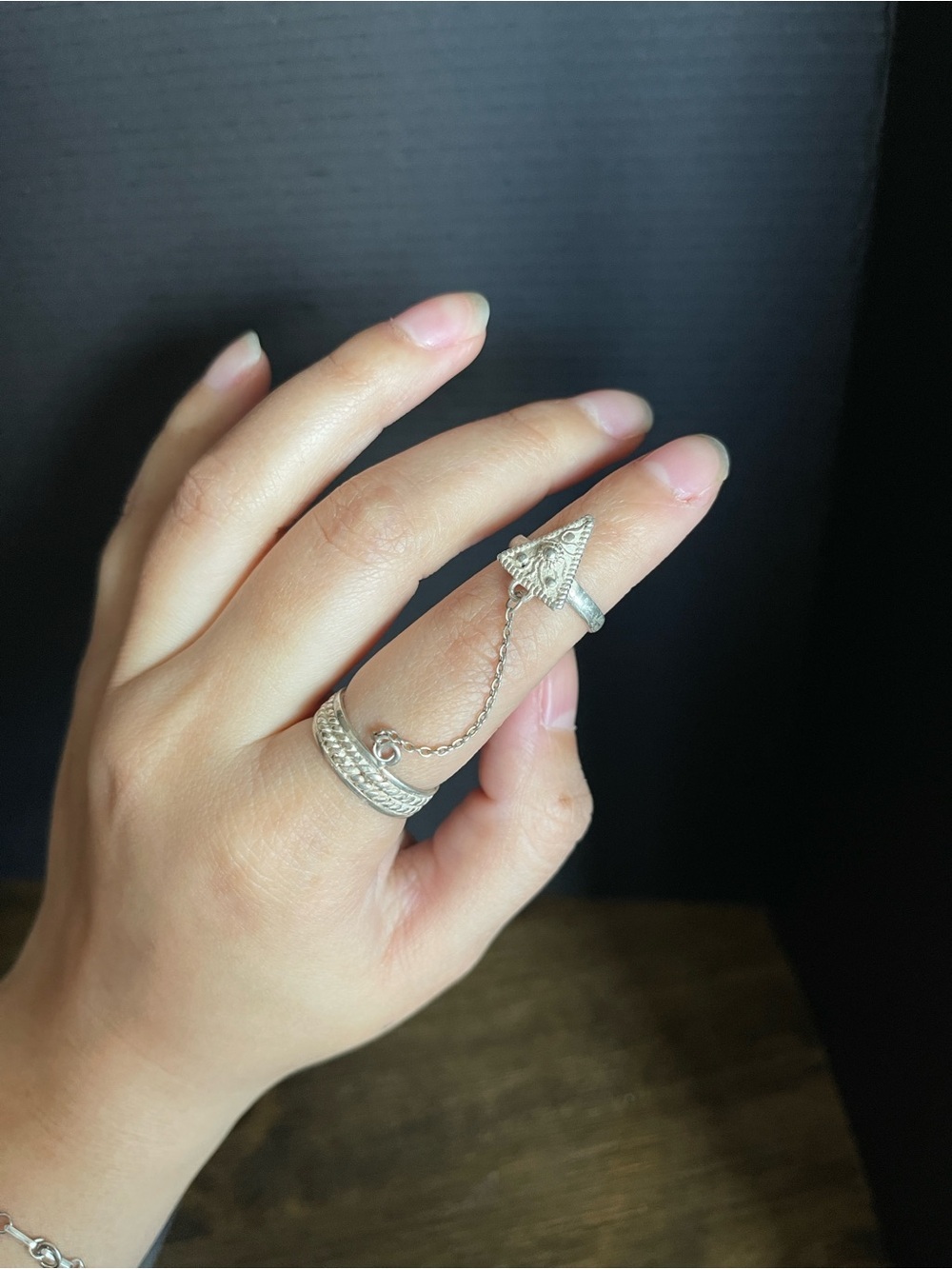 Sterling silver solid tribal two piece chain ring size 6.5 ring